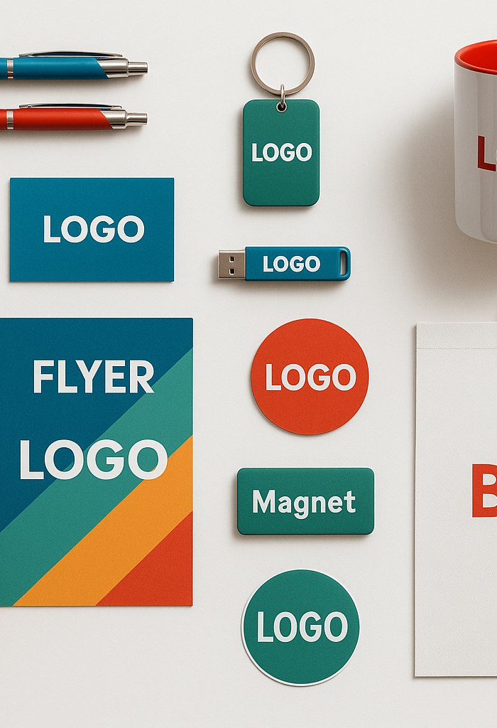 Erstelle ein Bild mit diversen Werbemitteln